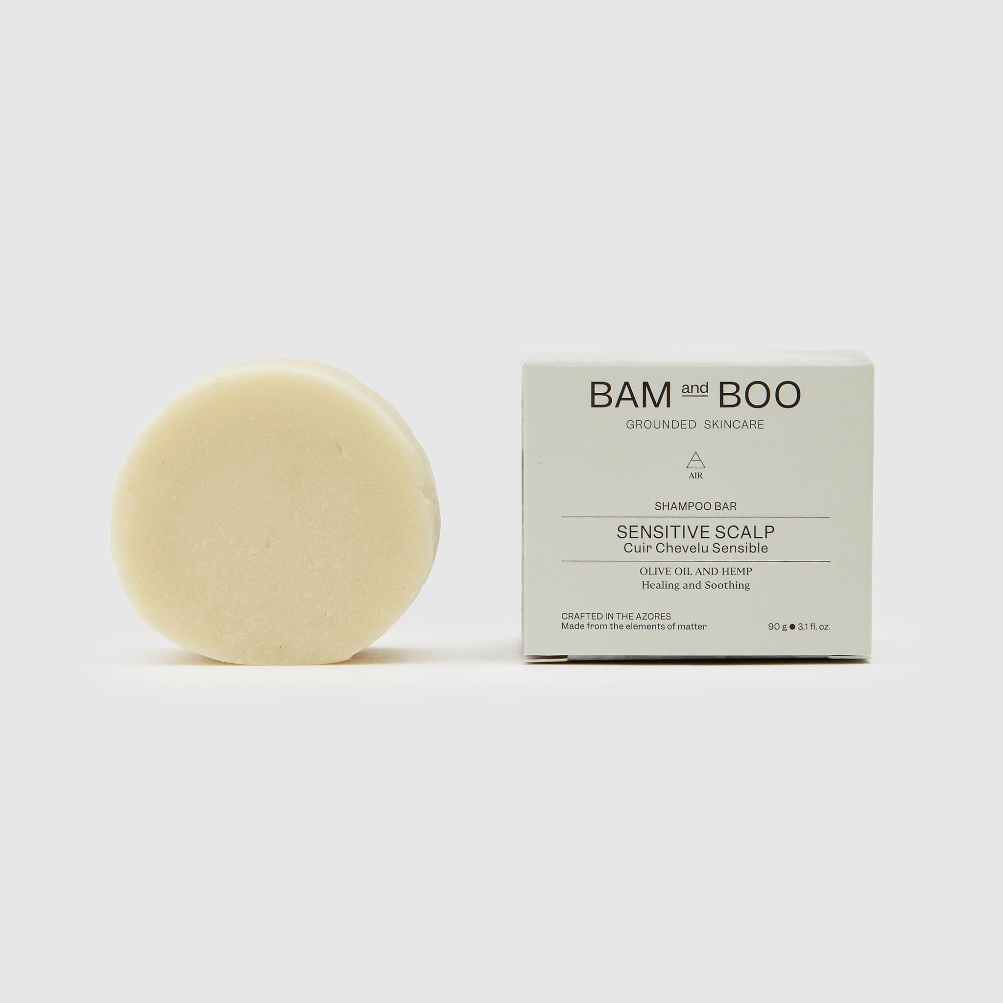 Shampoo Bar for Sensitive Scalp - Pack Shot Product Packaging - BAMandBOO Grounded Skincare Azores