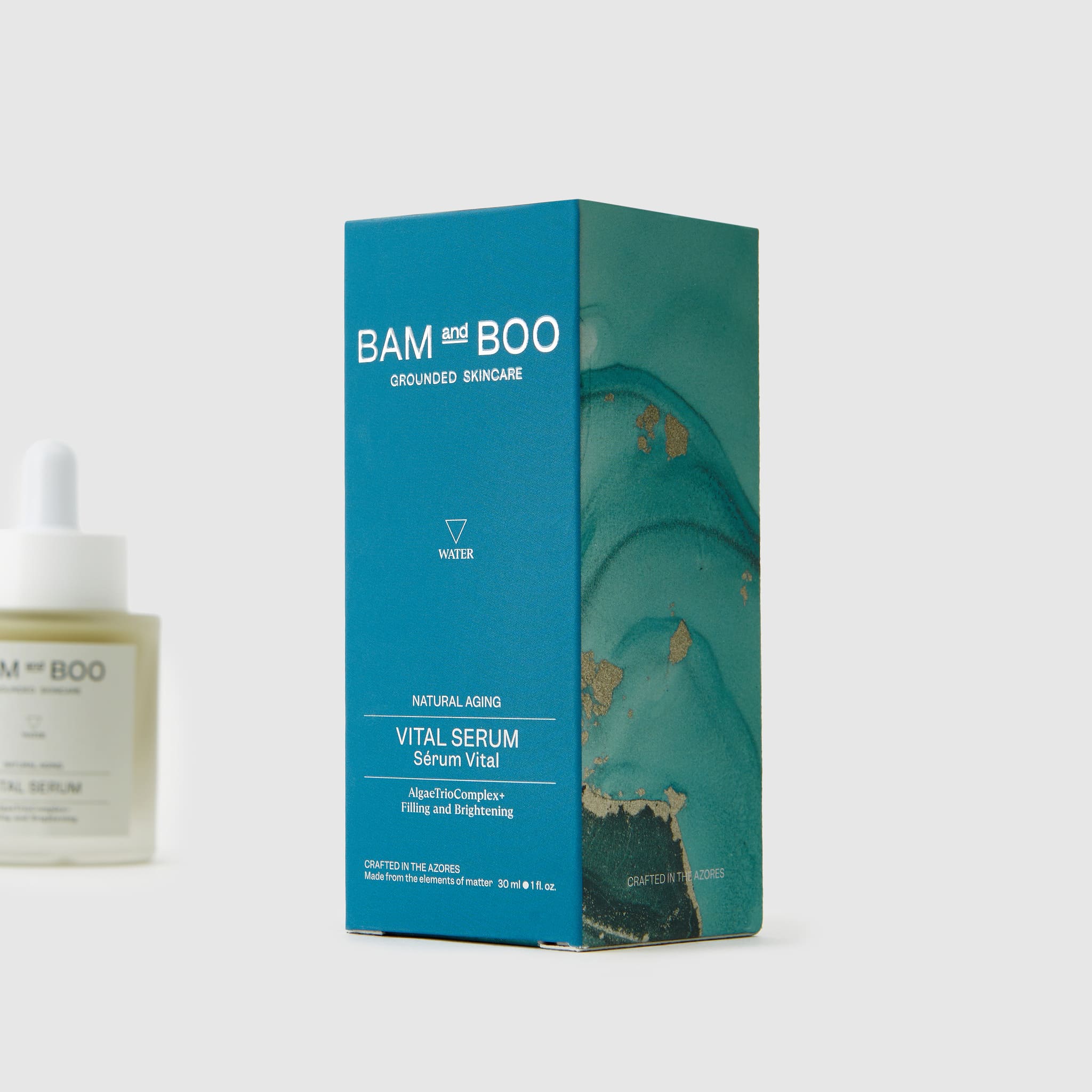 Vital Serum - Pack Shot Product Packaging Detail - BAMandBOO Grounded Skincare Azores